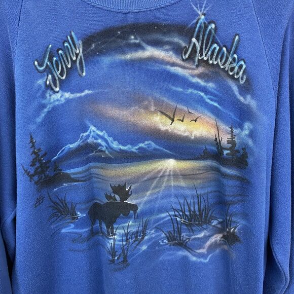 Vintage Jerzees Sweatshirt Mens XL Alaska Moose Crewneck Pullover 90s - Picture 2 of 9